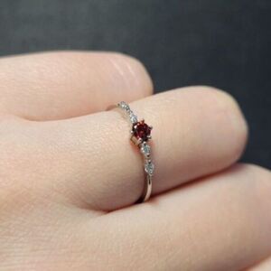 Sterling Silver Ring Size 7.75 925 Thin Band Red Cubic Zirconia CZ Dainty - Flaw